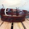 Humpback Whale Embossed Leather Belt in Mahogany Antique Finish 1-1/4" Nickel Matte Buckle