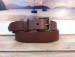 Leather Belt with 1-1/4 " Antique Brass Roller Bar Buckle