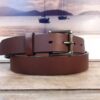Leather Belt with 1-1/4 " Antique Brass Roller Bar Buckle