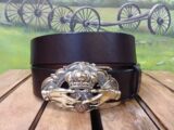 Irish Claddagh Leather Belt in Dark Brown Harness and Solid Brass