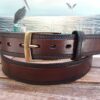 Rope Edge Leather Belt in Medium Brown Antique Finish 1-3/8" Antique Brass Buckle