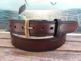 Rope Edge Embossed Leather Belt in Medium Brown Antique Finish 1-3/8" Antique Brass Buckle