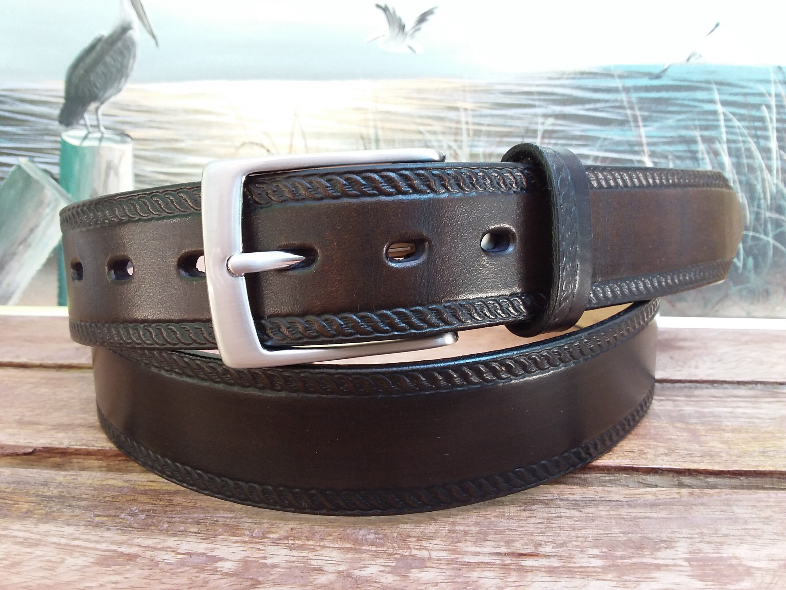 Diamond Embossed Leather Rivet Belt - Cellar Leather
