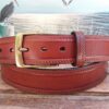 Rope Edge Leather Belt in Tan Antique Hand Dye 1-3/8' Natural Brass Buckle