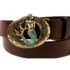 Oval Mermaid Leather Belt in Solid Brass