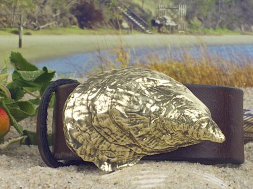 Duxbury Bay Oyster Shell Leather Belt in Solid Brass