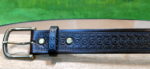 Geometric Embossed Leather Belt #1 in Black with Antique Brass 1-3/8" Buckle