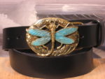 Dragonfly Leather Belt in Black with Curved Tail Buckle in Solid Brass