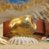 Quahog Shell Leather Belt in Solid Brass