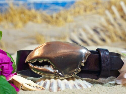 Lobster Pincher Claw Leather Belt in Red Bronze