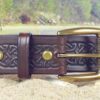 Leather Belt in Med Brown with Brass Roller Bar Buckle
