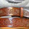 Seashell Collage Embossed Leather Belt in Dark Antique Hand Dye