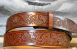 Seashell Collage Embossed Leather Belt in 1-1/2" Tan Antique Hand Dye
