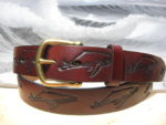 Embossed Humpback Whale Belt Leather Belt in Mahogany Antique Finish with 1-1/4" Natural Brass Buckle
