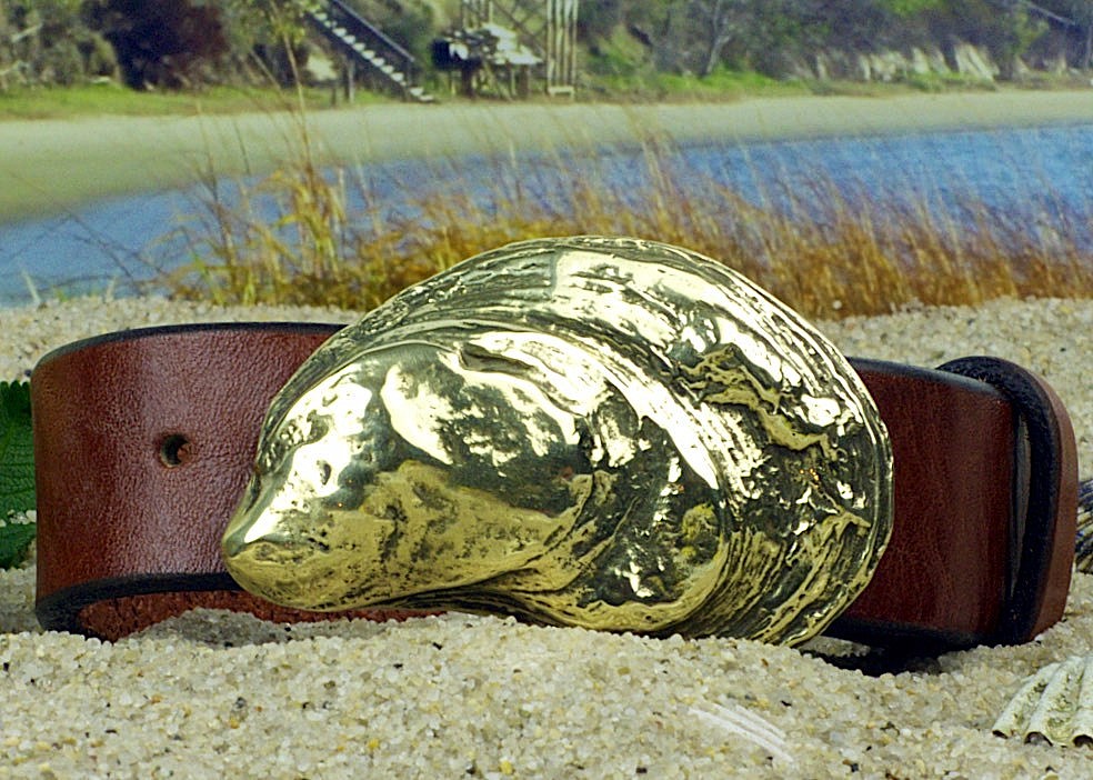 Atlantic Oyster Shell Leather Belt on 1-1/4" Aztec Cognac Leather