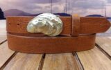 Atlantic Oyster Shell Leather Belt in Boxer Tan with Solid Brass Buckle