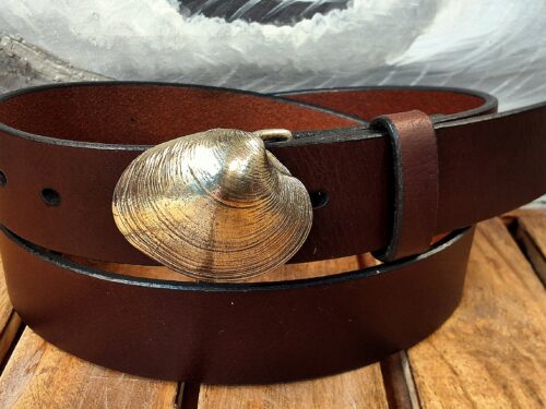 Artisan Handcrafted Littleneck Shell Leather Belt in Solid Brass
