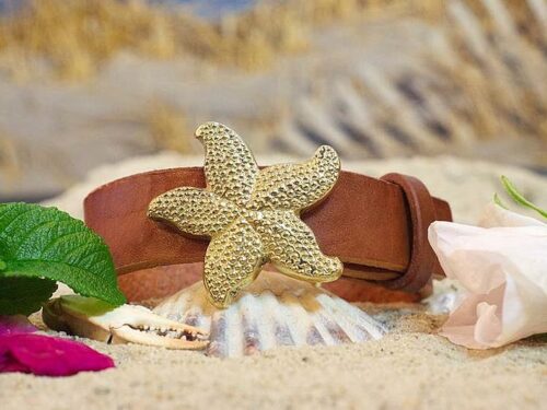 Starfish Leather Belt in Solid Brass