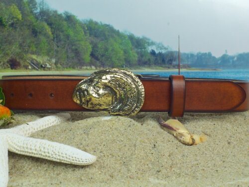 Cotuit Oyster Shell Leather Belt in Tan Antique Hand Dye