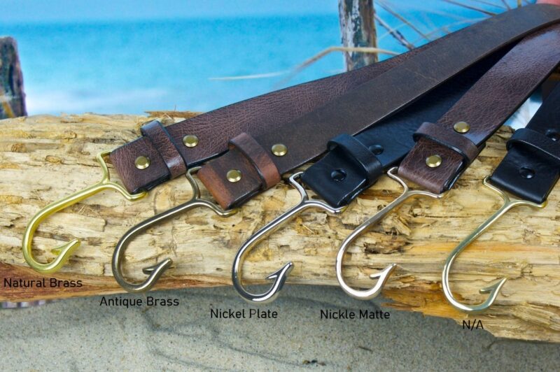 Fish Hook Leather Belts Buckle Finishes