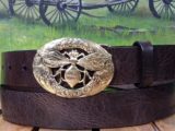 Oval Bee Leather Belt on Brown Vintage Glazed in Solid Brass