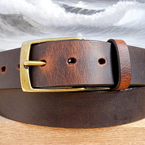 Patriot Leather Belt in Brown Distressed with 1-3/8" Antique Brass Buckle