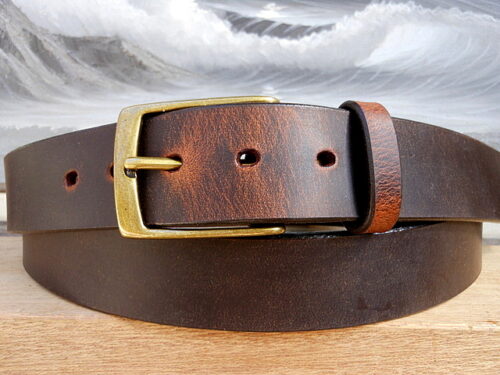 Artisan Handcrafted Patriot Leather Belt with 1-3/8"Antique Brass Buckle
