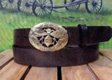 Honey on Oval Etched Background with Brown Vintage Glazed Leather Belt