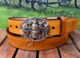 Large Honey Bee Leather Belt on Antique Hand Dyed Sunshine Yellow with Solid Brass Buckle