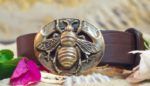 Honey Bee Leather Belt in Boxer Brown and Large Bee in Solid Brass
