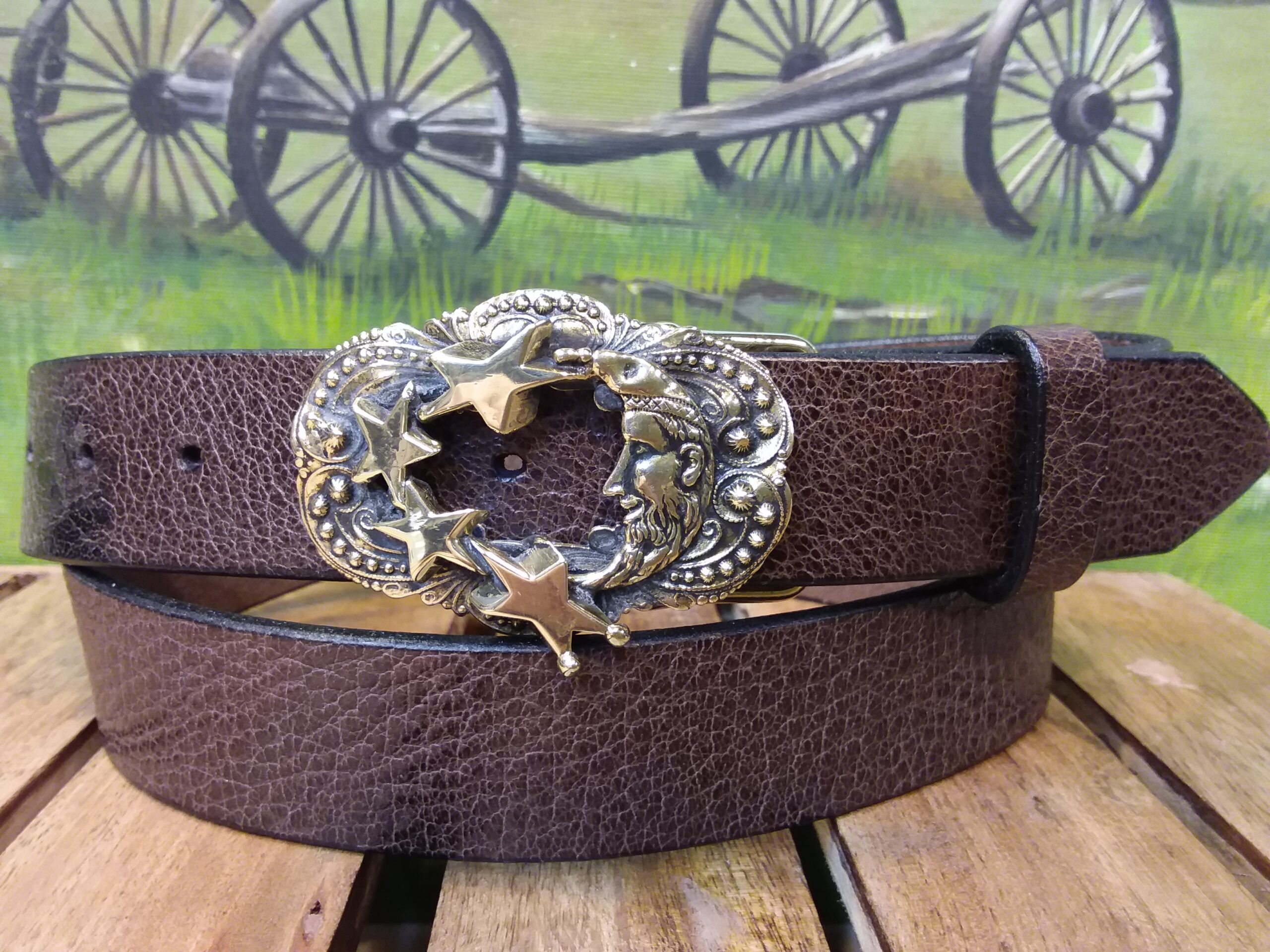 Moon And Stars Leather Belt - Cellar Leather