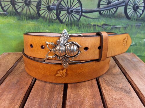 Flying Bee Leather Belt Buckle with Solid Brass Large Bee Buckle
