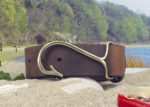 Fish Hook Leather Belt in Brown Distressed and Solid Brass