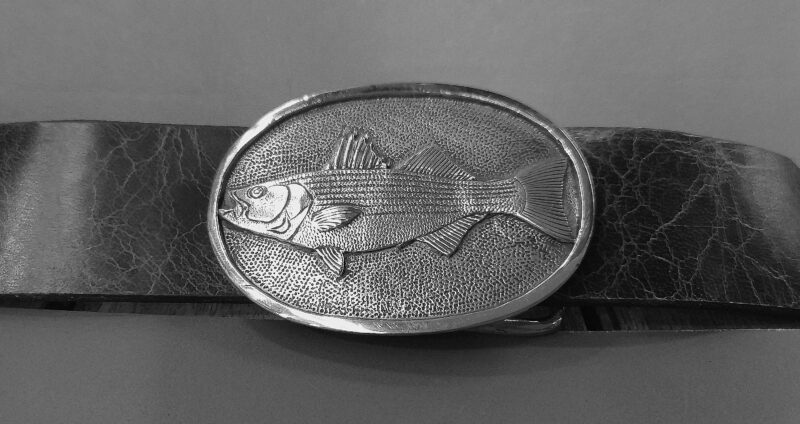 Striped Bass Buckle in White Bronze Silver with Oval Border