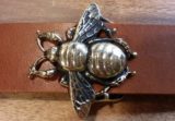 Flying Honey Bee Buckle in Solid Brass on 1-1/2" Tan Strap
