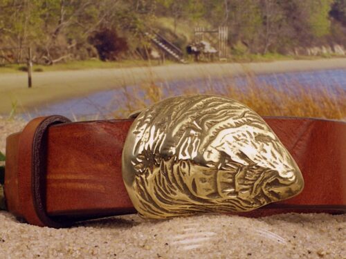 Wellfleet Oyster Shell Leather Belt with Solid Brass Buckle