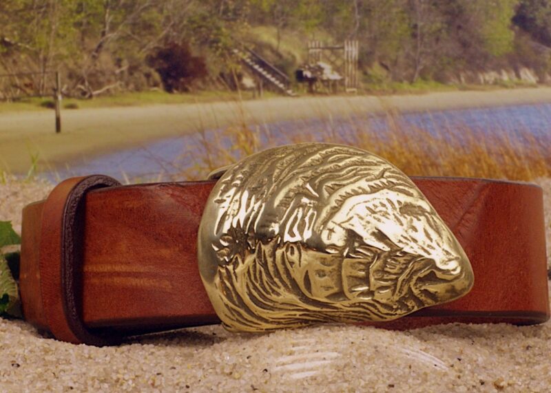 Wellfleet Oyster Shell Leather Belt with Solid Brass Buckle