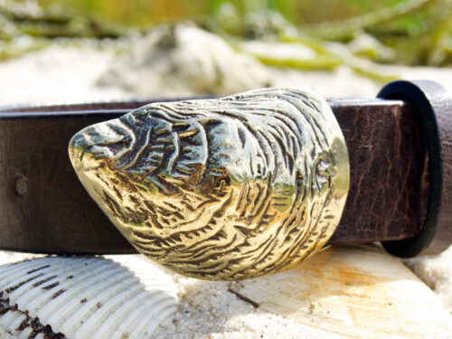Wellfleet Oyster Leather Belt in Solid Brass
