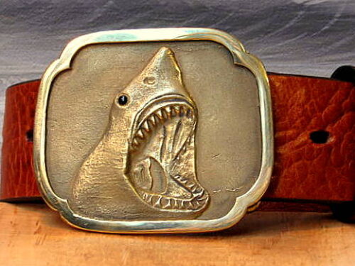 Jaws Shark Leather Belt on Tan Aztec with Solid Brass Buckle