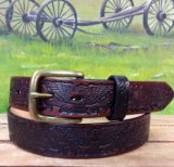 Eagle Embossed Leather Belt in Mahogany Antique Finish with 1-3/8" Antique Silver Buckle