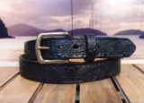 Eagle Embossed Leather Belt in Black Antique Finish with 1-1/4" Nickel Matte Silver Buckle
