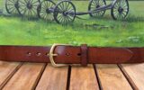 Antique Hand Dye Leather Belt in Dark Tan Antique with 1-1/2 Natural Brass Buckle