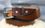Dark Tan Antique Hand Dye Leather Belt with 1-1/2" Antique Textured Silver Roller Buckle