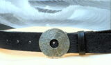 Hammered Wheel Belt on Black Aztec with White Bronze Silver Buckle