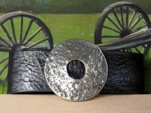 Hammered Wheel Belt on Black Aztec with White Bronze Silver