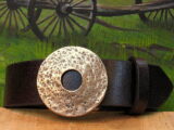 Hammered Wheel Leather Fashion Belt on Brown Aztec with Solid Brass Buckle