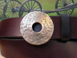 Hammered Wheel Leather Belt on Brown Oiled with Red Bronze