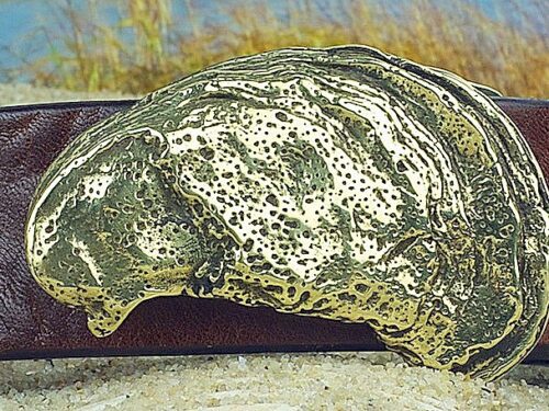 Artisan Handcrafted Gulf Coast Oyster Shell Leather Belt In Solid Brass