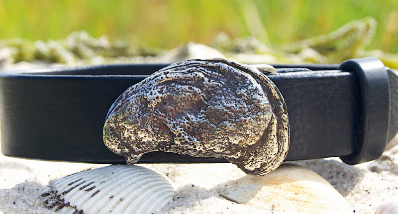 Gulf Coast Oyster Shell Leather Belt in White Bronze Silver