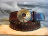 Hammered Wheel Rivet Belt in Mahogany Esquire in Solid Brass